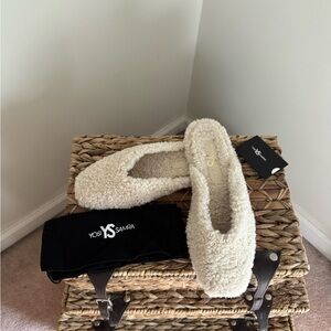 Yosi Samra Ivory Faux Shearling Slippers